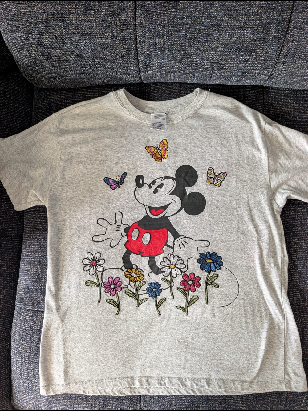 Disney Mickey Mouse Tee - Light Gray with Red, Black & Multicolor Print